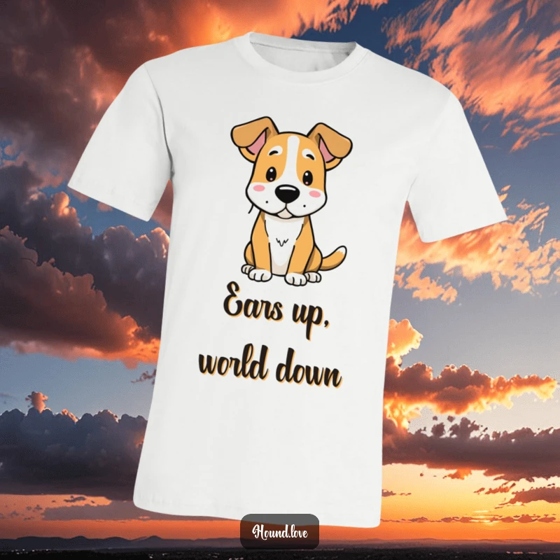 Funny t-shirt showcasing a hound dog with wide, alert ears, capturing the essence of attentive listening and humor.