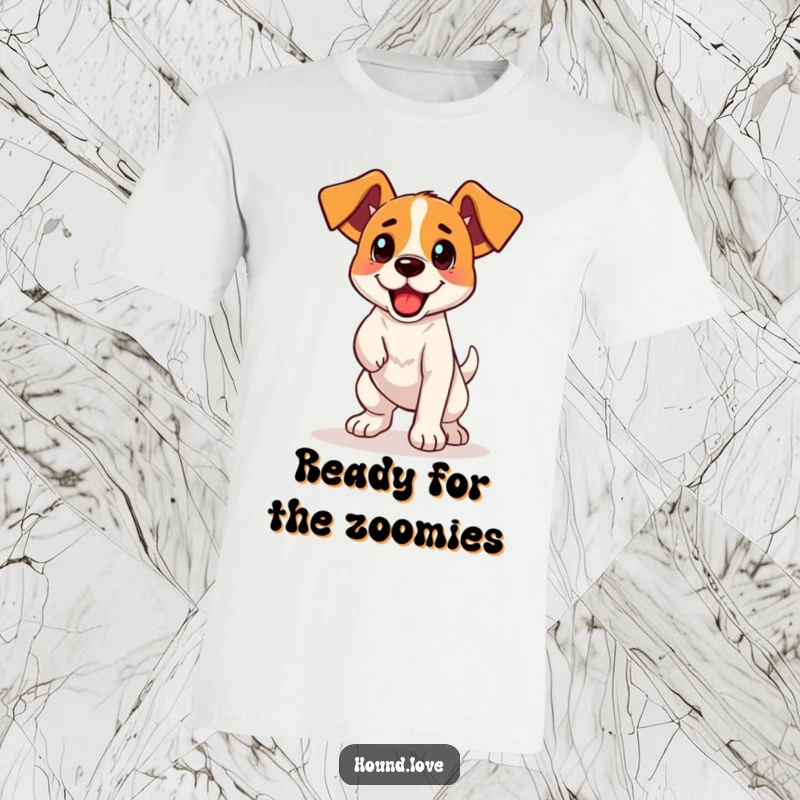 Funny T-Shirt: An excited hound, ears alert, captured mid-leap for a retrieve, showcasing boundless energy and playful spirit.