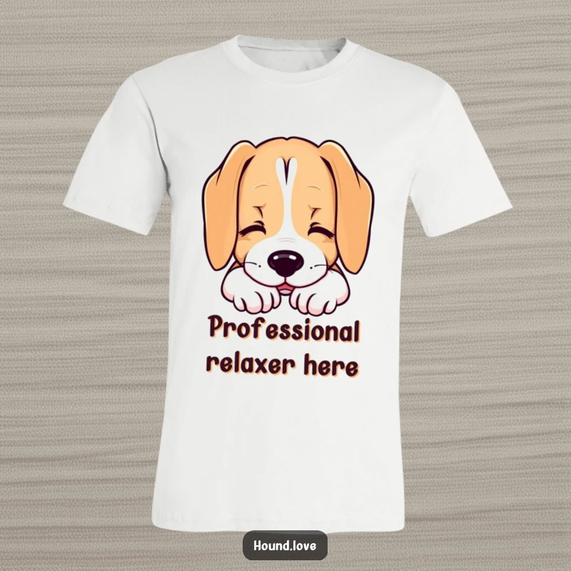 Funny t-shirt featuring a hound dog resting its chin with a contented sigh, symbolizing peace and gentle amusement.