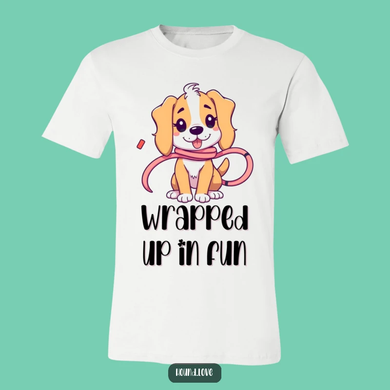 Funny Tangled Hound T-Shirt: Playful Ribbon Mess, Great Funny Gift