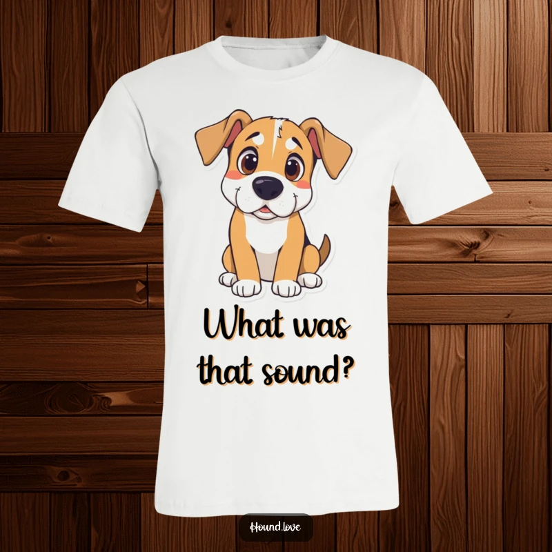 Funny Hound T-Shirt: Hound with curious eyes and cocked head, listening intently, a humorous depiction of attentiveness.