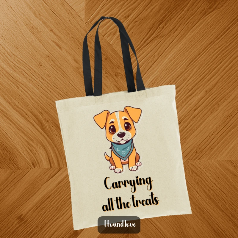 Funny dog tote bag featuring a proud hound with a jaunty bandana, perfect for carrying essentials with style.