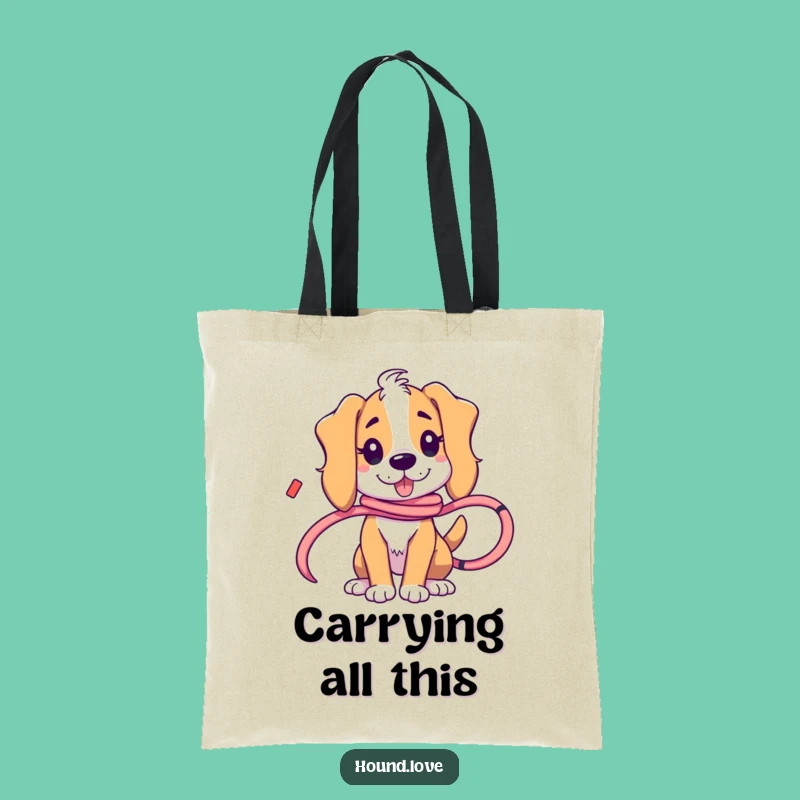 Funny Tangled Hound Tote Bag: Playful Ribbon Chaos, Ideal Funny Gift