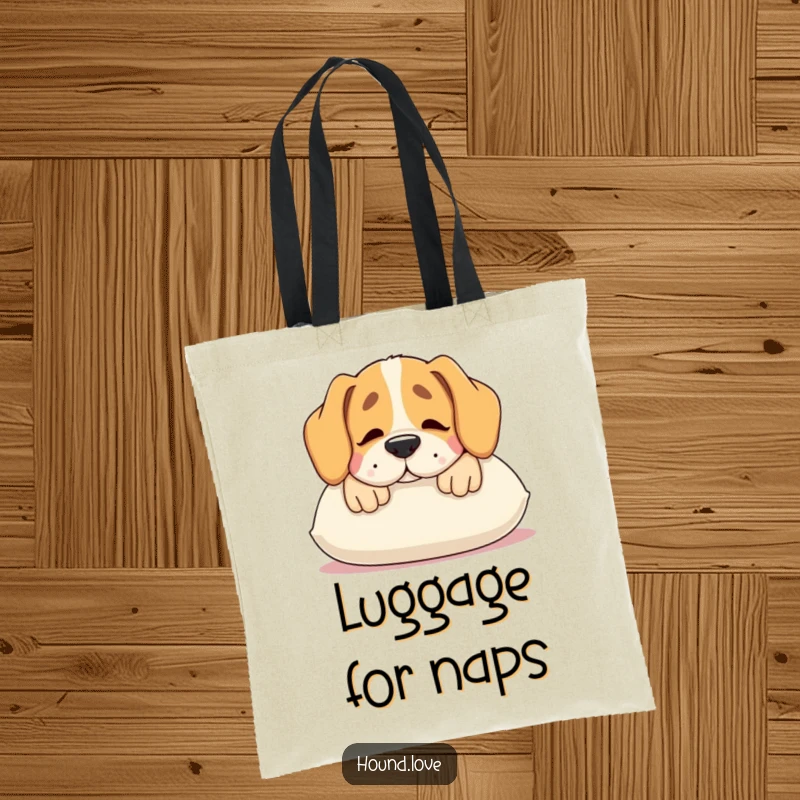 Funny hound tote bag, a contented dog resting its snout on a plush pillow, perfect for pet lovers.